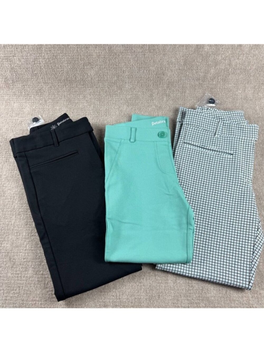 Betabrand 3 Pair Lot XS Crop Dress Pant Yoga Pants Black Turquoise Check Office